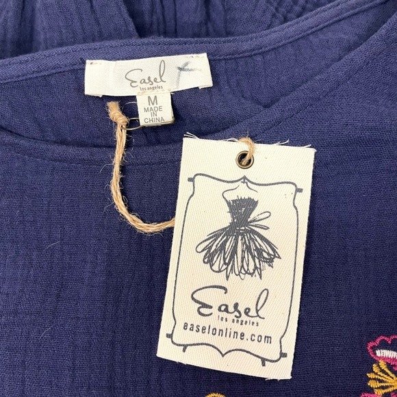 NWT Easel Navy Blue Embroidered Boho Peasant Blouse Top M Spring Festival Hippie - Picture 5 of 6